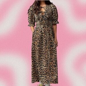 Damson Madder Leopard-print Seersucker Midi Dress - Size UK6 (US2-4) NWT